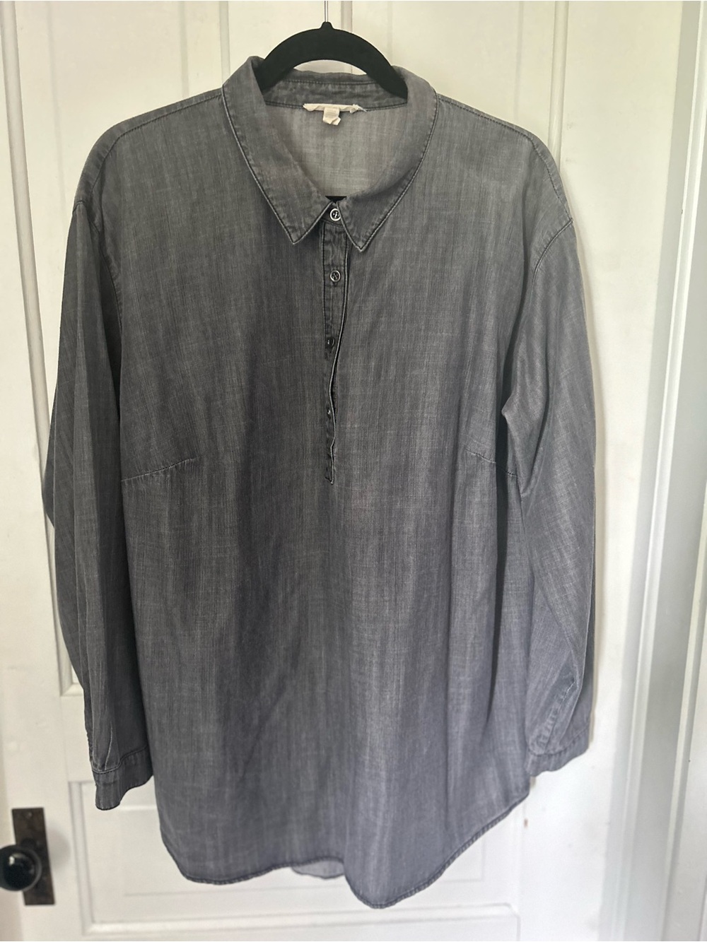 Eileen Fisher Women's Gray Long-Sleeve Tunic Shirt